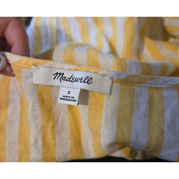Madewell Striped Tie-Front Button Top Women's Size Small Yellow Short Sleeve - Picture 3 of 3